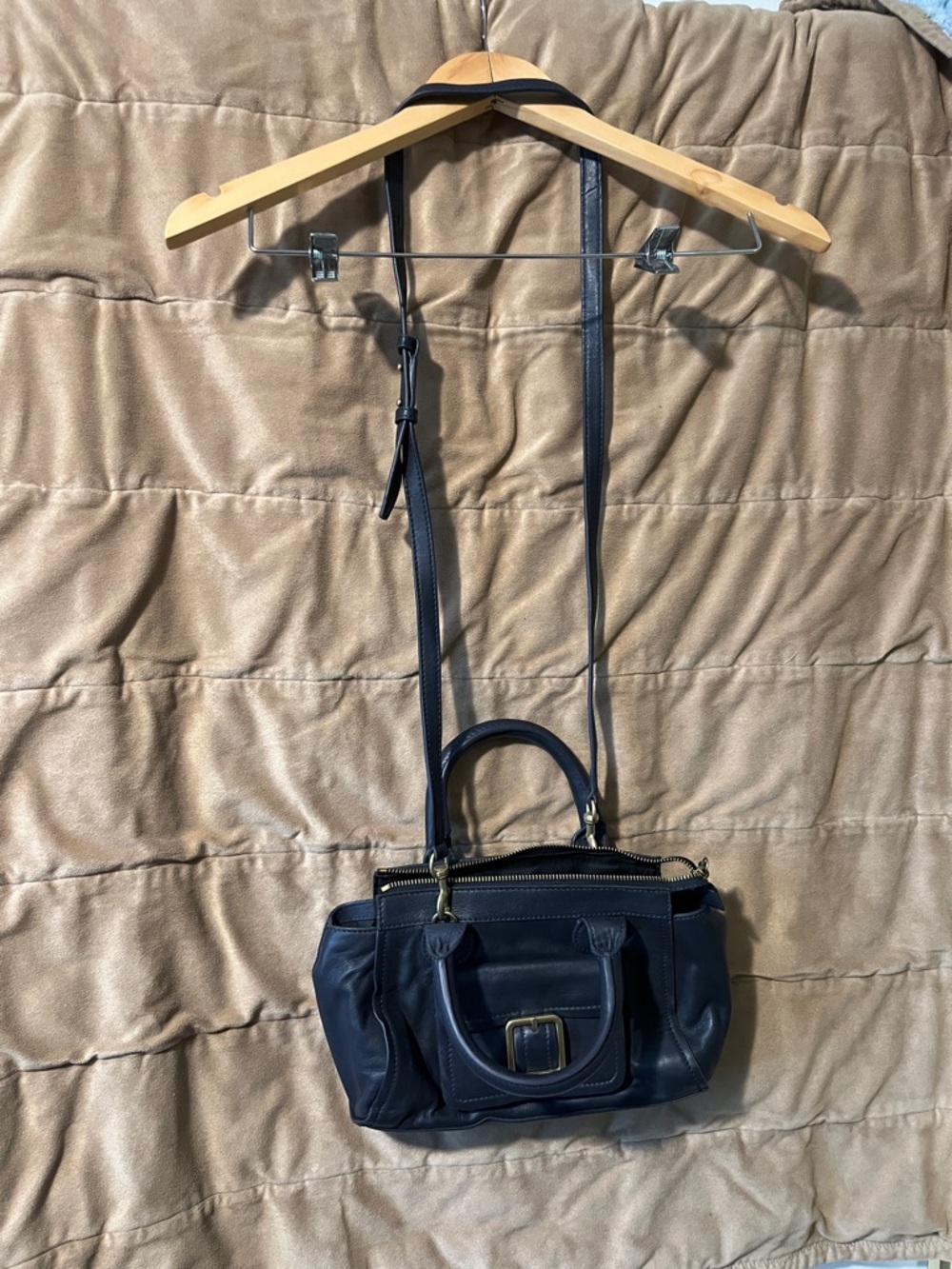 Lucky Brand  Black/navy blue  Leather Satchel Bag with Adjustable Shoulder Strap
